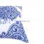 Chinese style blue and white porcelain design polyester canvas outdoor cushion cover with white piping and invisible zipper
