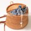 New Handmade Woven Rattan Backpacks Women PU Leather Straw Bag