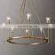 Modern luxury round golden metal glass lampshade chandelier suitable for home hotel ceiling hanging lighting
