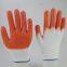 white polyester thread knitted orange PVC palm and fingers coated water-proof abrasion-resistant safety work gloves