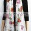 Butterfly and Flower Printed Wool Scarf with fringe