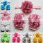 High quality Newborn Baby Barefoot Sandals with Matching Satin Flower Headband