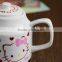 hot-selling lovely cartoon hello kitty ceramic 3-piece set ceramic stacked kettle and tea bowl mug with handle