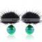 Fashion round orange ball bead with black fur stud earrings for women