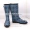 fashion ladies over knee thick rubber sole flat rain boots with buckle