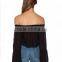 Women Fashion Black Big Loose Sleeve Bare Shoulder Chiffon Blouse