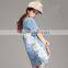 Woman new fashion washed short sleeve latest design pattern back jeans/denim dress