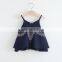 2017 kids summer clothing girls cotton double layer shirt with paghetti strap
