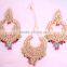 JADAU KUNDAN GOLD PLATED multicolor Dangler EARRINGS TIKA SET real look