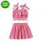 2019 summer girls plaid Halter T-shirt Tops & kids Belt Skirts Plaid Bow Summer clothing set