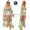 Mesh Sexy Two Piece Set Women Dollar Print Skinny Outfits Long Sleeve Cloak Bodysuit And Pants Beach 2 Piece Set Summer