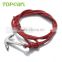 Topearl Jewelry Nautical Anchor Multi-Strands Braided Wrap Bracelet Red MEB171