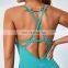 Gym Wear Women Ladies One Piece Workout Suit Backless Yoga Bodysuit Jumpsuit Logo Custom Gym Jumpsuit