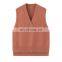 Custom Ladies Girls V-Neck Pullover Outwear Knitted Woolen Sweater Vest with Embroidered Logo Casual Style Sleeveless Design