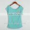 summer fashion sexy sloping shoulder T-shirt with shinning glass stone pocket,breathable clairvoyant T-shirt,china supplier