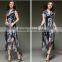 Top Silk Printed Fabric Lady's Long Dresses Casual Clothing Slim Party Dresses