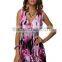 Women's Low Cut Floral Printed Summer Above Knee Dresses