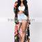 Kimono Duster Cardigan Top Open Front Bell Sleeves Floral Printed Mesh Duster For Women