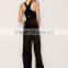 Velvet plunge wide legs back crossing straps black jumpsuit