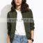 Zipper Up Olive Green Bomber Jacket With Arm Pocket 100% Polyester Custom Pilot Bomber Jacket Fashion Clothing Supplier