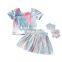 2020 Summer New Girl's Korean Style Western Style Color Short-sleeved T-shirt Snakeskin Pattern Short Skirt Hair Band Three-piec