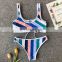 rainbow Striped Bikini Tied Tassel Top Swimsuit Women Push Up Swimwear Summer BeachWear Strapped Bikini Sets Bathing Suit