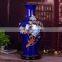 Antique ceramic decorative blue vase with flower pattern under glazed for home goods