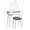 Vanity Table Set with Round LED Lights Mirror dressing table black