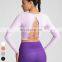 Shockproof Running Clothing Long Sleeve Cross Back Hollow Out Sports Tops Gym Fitness Tshirt Yoga Crop Top For Women With Padded