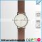 Newnest production fashionable and silmable stainless steel case watch with genuine leather strap watch