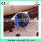 Hotsales quality classic men's watch with Calendar, shiny blue glass leather watch, stainless steel back waterproof watch