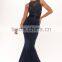 PS-14 Heavy Beaded Bodice High-Low Party Prom without Sleeve Mermaid O Neck Full Length Royal Blue Prom Dress