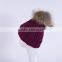 Ladies Big Raccoon Fur Pompom Crochet Hats Dobby Wool Fur Bobble Hats KZ160075 Burgundy