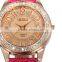 Women's Fashion Rhinestone Rose Gold Crystal Pink Leather Bracelet Quartz Watch