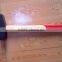 Bleached wooden handle machinist hammer with 1/3 red color painting