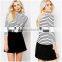 New design simple fashion stripe roll neck 3/4 sleeve t- shirt for lady