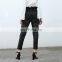 TWOTWINSTYLE Trousers for Women PU leather Pencil Pants Ruffle Lace up High Waist Fashion Clothes