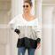 Hot Selling US Market Sexy Knit V-neck Strapless Color Block Women's Loose Fit Pullover Sweater