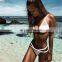 Empty hole sexy black high waisted swimsuit bikini set sexy solid Brazilian bikini for women Push-up bathing suit summer