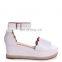 Cheap price White covered wedge with ankle buckle strap sandals ladies wedges shoes