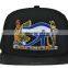 alibaba trade assurance manufactory custom 6 panel leather back snap back hat with embroidery logo faxu snakeskin brim