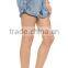 women's elastic waistband cargo pocket denim shorts