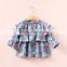 2017 Girls denim ruffle raglan tops with cherry printed children clothing manufacturers china