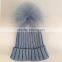 Myfur Wholesale Raccoon Fur Pom Pom Adult Couple Knitting Beanie in Sky Blue