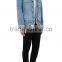 New fashion design light blue denim jacket washed ripped jeans