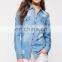 2017 New model slim fit shirts women denim distressed shirt