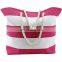 Lady Striped Canvas Tote Beach Shoulder Bag Grocery Bag Pink White