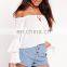 Bardot Frill Sleeve Sexy Design White Blouse For Women