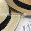 High Quality Low MOQ Outdoor Beach Vacation Black Ribbon Khaki Beige Straw Fedora Hat for Man