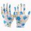 Women Lady Flower Printed Floral Nitrile Coated Garden Gloves